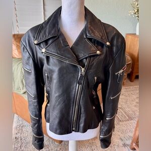 John Richmond Black Leather Moto Jacket 90s Vintage Biker Jacket Italy